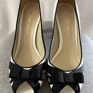Antonio Melani peep toe black and white stiletto high heel size 7.5